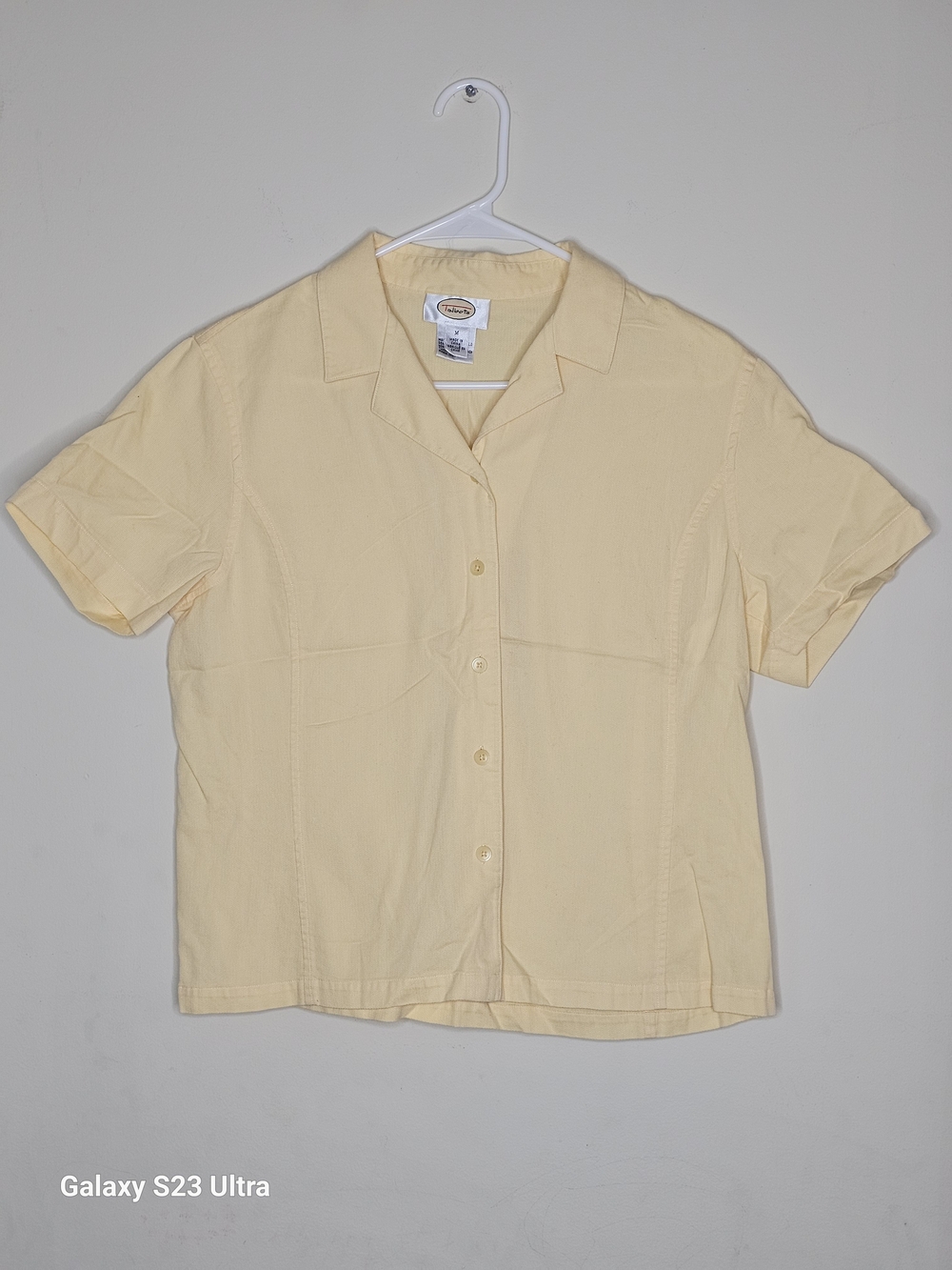 Talbots Pale Yellow Short-Sleeve Button-Down Camp Shirt
